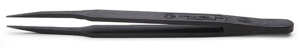 702AFull Plastic tweezer.JPG EM-Tec 702A.CT ESD safe PVDF/carbon fibre reinforced tweezers, blunt tips